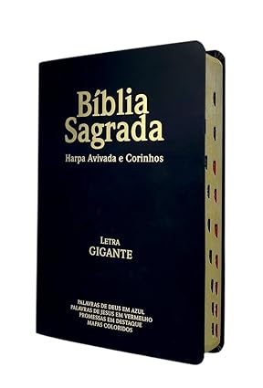 Bíblia Sagrada Letra Grande Gigante Preta Com Índice e Harpa Borda Dourada Folha Ppm Linguagem Arc